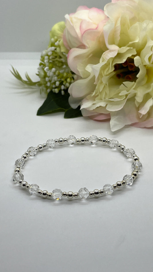 Clear Rondelle and 925 Sterling Silver Beaded Bracelet