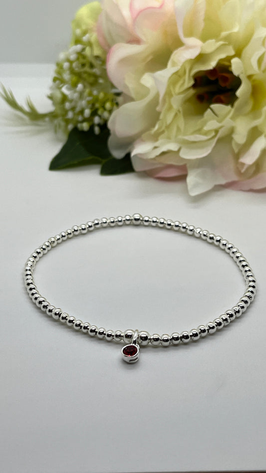 July Birthstone Bracelet- Ruby charm and 925 Sterling Silver bracelet