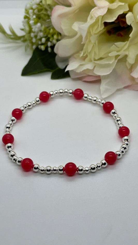 925 Sterling Silver and Red Jade Bracelet