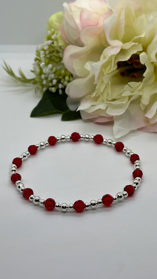 925 Sterling Silver and Red Rondelle Crystal Bracelet