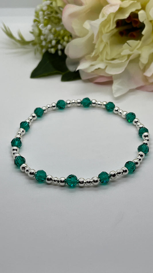 925 Sterling Silver and Green Rondelle Crystal Bracelet