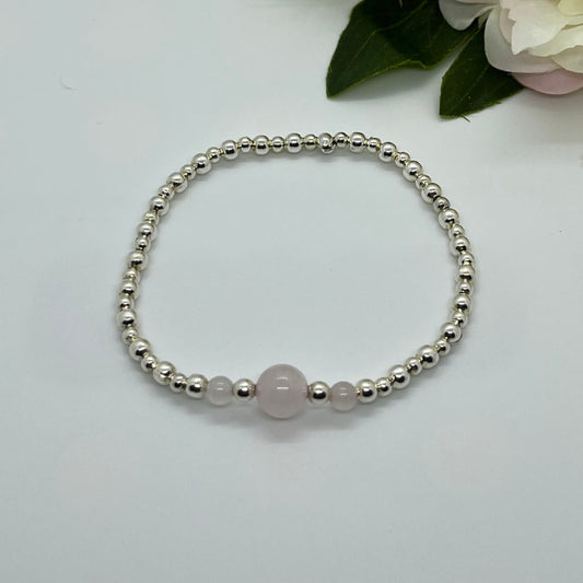 Hint of Rose- Rose Quartz and 925 Sterling Silver bracelet