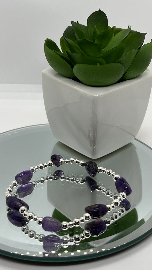 925 Sterling Silver and Amethyst flow bracelet