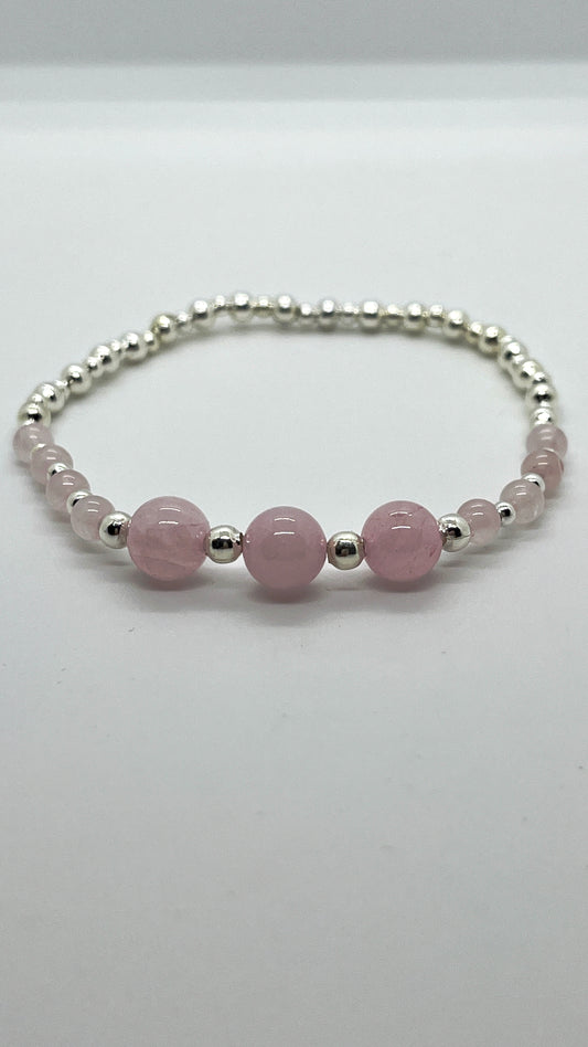 Rose Quartz and Sterling Silver bead bracelet